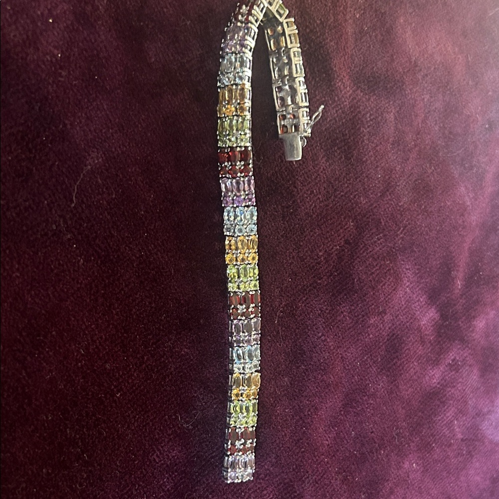 Absolutely Stunning Vintage Multicolor Gemstone Bracelet Set in Sterling Silver